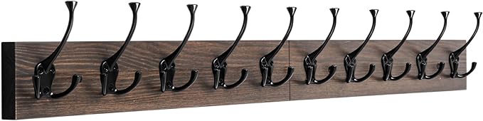 IBosins Wall Mounted Coat Rack with 10 Decorative Hooks, 34'' Long, Old Wood Color Coat Hanger, Rustic Coat Hooks Rail for Entryway Living Room Coat Scarf Bag Towel Hat