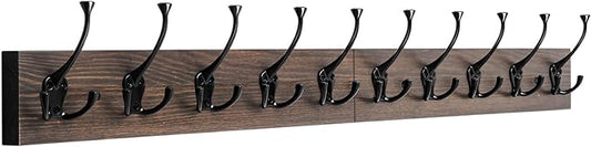 IBosins Wall Mounted Coat Rack with 10 Decorative Hooks, 34'' Long, Old Wood Color Coat Hanger, Rustic Coat Hooks Rail for Entryway Living Room Coat Scarf Bag Towel Hat