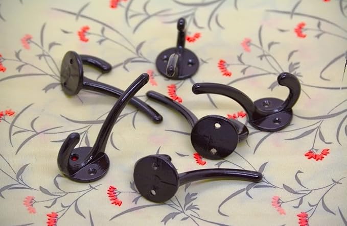 Multipurpose Hooks, Used to Hang Clothes, Bags, Coats, Curtain Hold Backs, Keys, Brown Colour, Material - Aluminium, Screws and Wallplugs Included, Pack of 2 Pieces