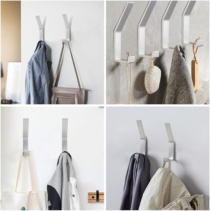 Coat Rack Hooks Wall Mounted, Silver 2Packs, Bath Towel Rope Hooks for Kitchen, Door, Cabinet, Bathroom, Foyers, Hallways, and Bedrooms