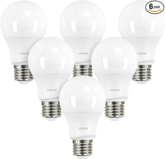 Linkind A19 LED Light Bulbs Dimmable, 40W Equivalent, E26 Base, 5000K Daylight, 5W 480 Lumens 120V, UL Listed FCC Certified, LED Lights for Bedroom Living Room Home Office, 6 Packs