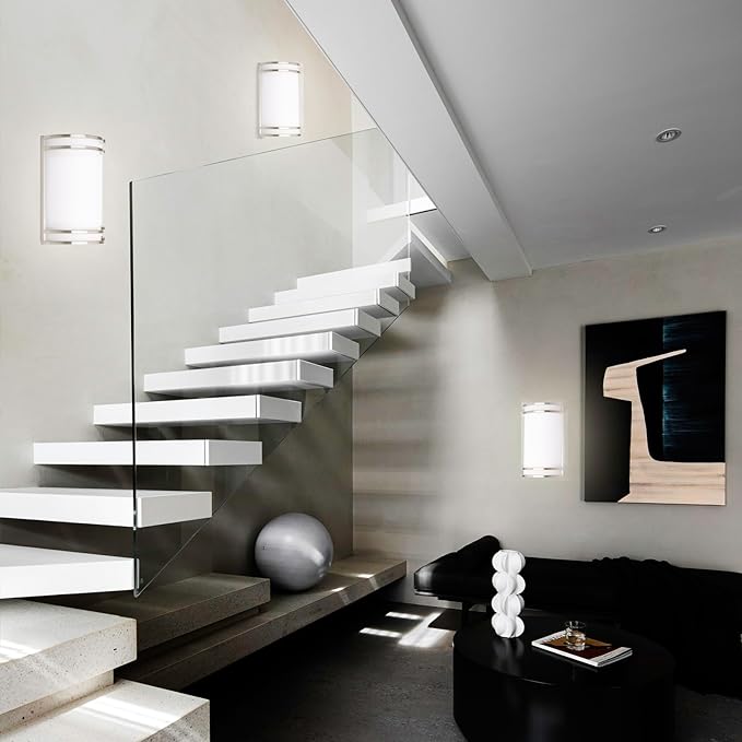 Indoor Wall Sconce, Half Cylinder Wall Light Fixture, 3000K 4000K 5000K Color Temperature Adjustable, Dimmable LED Modern Wall Light for Hallway Bedroom Living Room, Brushed Nickel