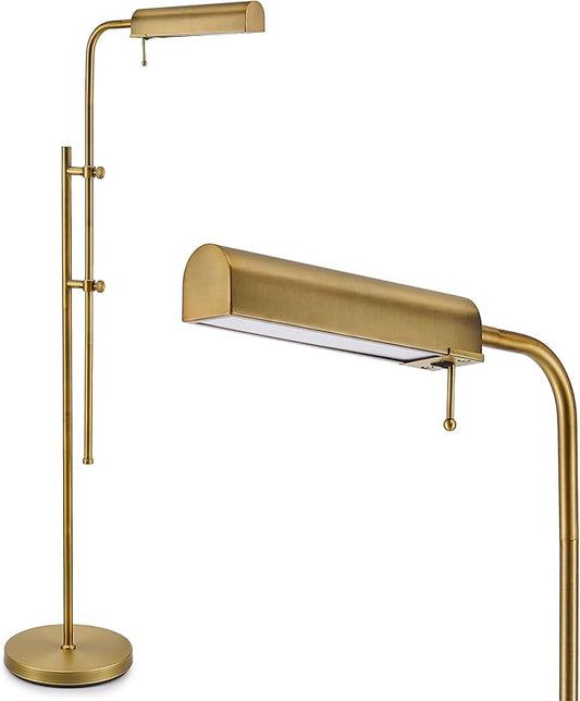 VONLUCE LED Floor Lamp, 62.5" Industrial Floor Lamp for Living Room with Adjustable Height Swing Arm Head 3 Color Temperatures, Metal Standing Pole Lamp for Bedroom Reading, Antique Brass