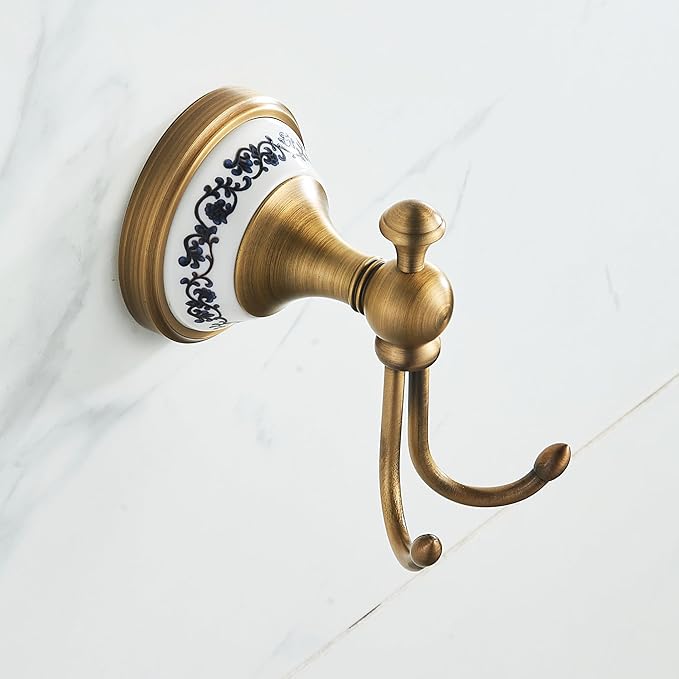 Antique Bronze Brass Bath Towel Hooks, Wall Mounted Bathroom Hardware Accessories,Porcelain Design
