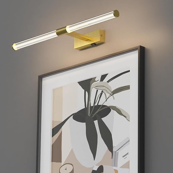 Gold Wireless Picture Light, Battery Operated 23.6 Inches for Wall, Rechargeable With Remote for Display Art Work