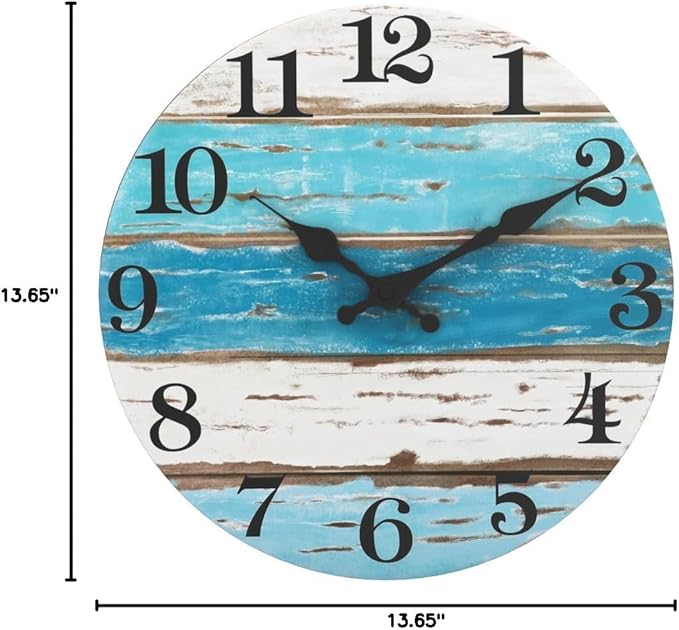 CHYLIN Wall Clock Beach Decor 12 Inch Coastal Nautical Ocean Clocks for Living Room, Silent Non Ticking Wall Clocks Battery Operated Decorative for Kitchen,Bedroom,Bathroom,Home(Blue)