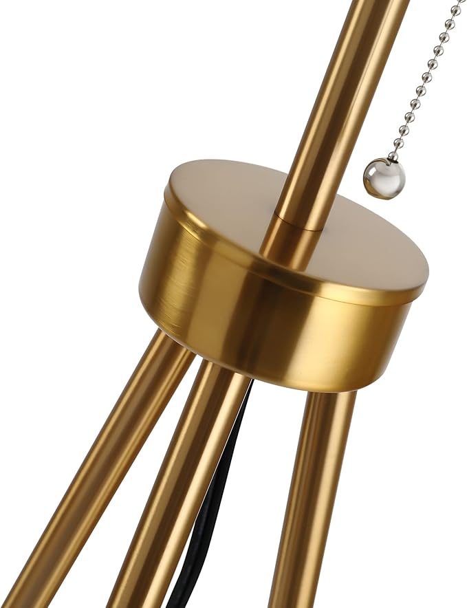 HOMCOM 59.75" Tripod Floor Lamp with Pull Chain Standing, Fabric Lampshade E26 Lamp Holder Steel for Living Room, Bedroom, Office, Gold