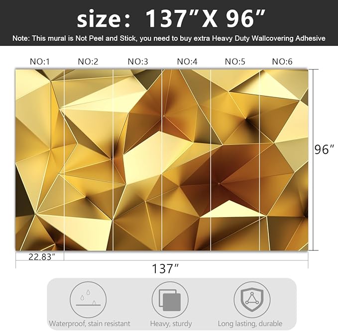 -3D Gold Geometry Fabric Wallpaper Living Room Bedroom Bathroom Modern Large Wall Mural- 137"x96"（ not Peel and Stick）