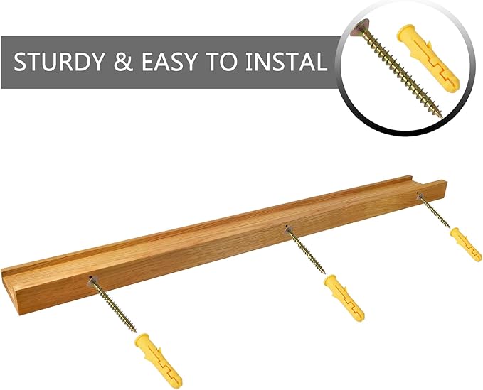 Long Floating Shelf 36 Inch Natural Wood Shelves, Rustic Display Books Picture Ledge Shelf for Wall Mounted, Natural Solid Oak Wood Shelf, Easy to Install, Natural Color, 36 *4 *1.5 (1 Pack)