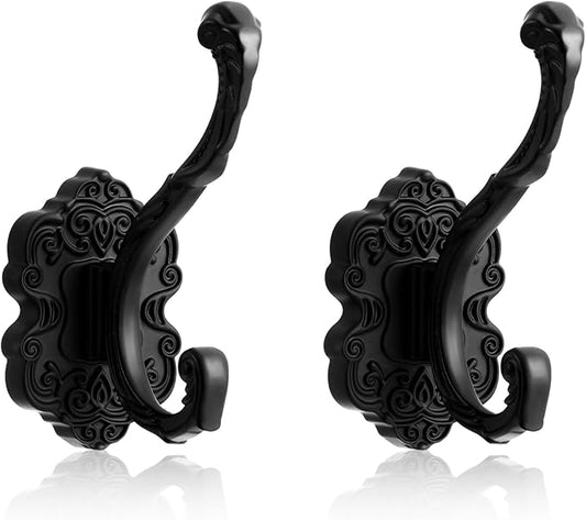 Zonon Vintage Coat Hooks Antique Wall Hooks Towel Hook for Hanging Purse Hat Keys Clothes Curtain Unique Heavy Duty Bathroom Hook for Wall(2 Pcs,Black)
