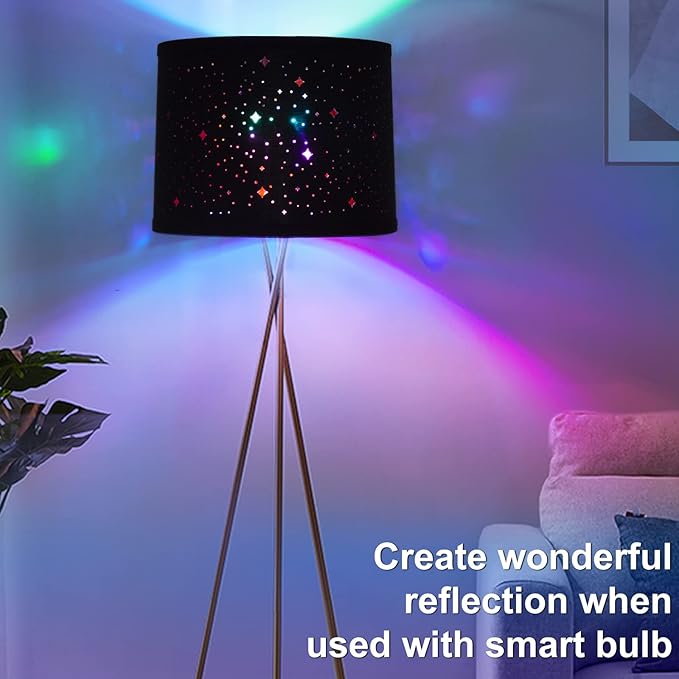 Black Drum Lampshades Set of 2 With Sky Stars Design, 11.6" x 12.6" x 9.8" for Table Lamp, Floor Lamp, Pendant Light - Easy Assembly Required