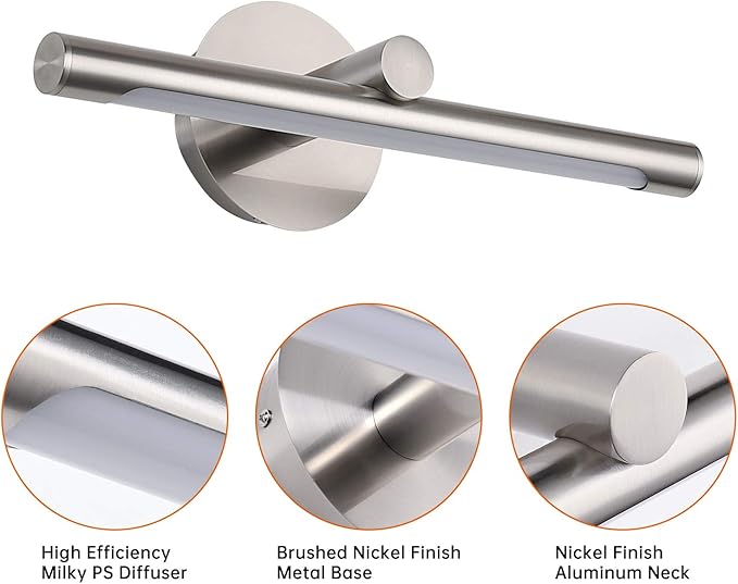 JUSHENG Modern LED Picture Light 16.33" Inch, Metal Wired Gallery Light Wall Mount Picture Light for Paintings Art Lighting Accent Lamps, 7W (45W Eqv.), 3000K Warm White 560Lm, Brushed Nickel