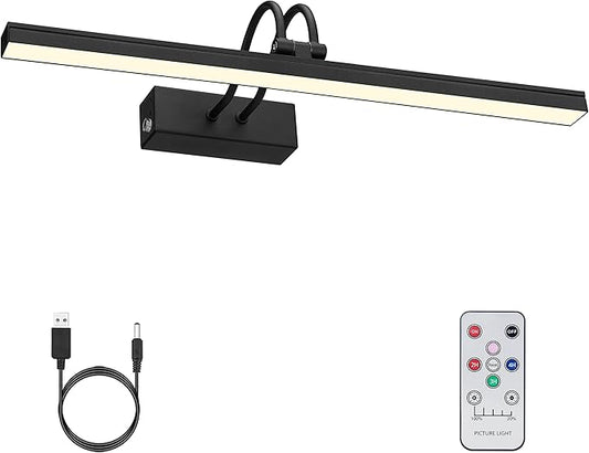 FUNCHDAY Picture Light, Wireless Rechargeable Gallery Light with Remote, 280LM Dimmable Painting Art Lighting Battery Operated, 16" Metal Picture Lights for Wall Art,Paintings,Mirror (Black)