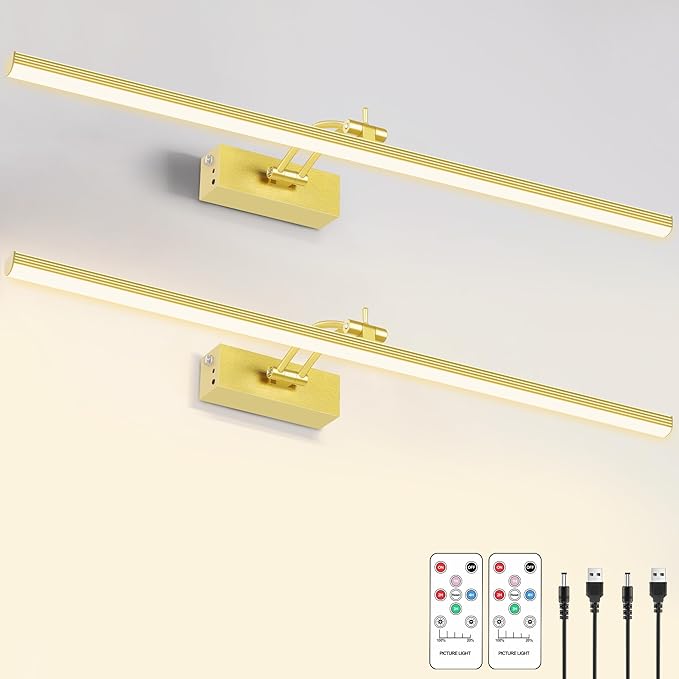 23.6 Inch Picture Light for Wall, 2 Pack 6400mAh Rechargeable Battery Operated Picture Lights, Remote Gallery Light for Wall Pictures, Paintings, Artwork, Poster, Dartboards, NO Wire
