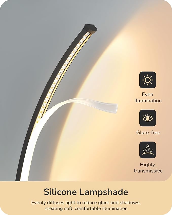 EDISHINE Curved LED Table Lamp, Modern Bedside Lamp with 3 Color Temperature & Stepless Dimming, Aluminum & Iron, Nightstand Lamp for Bedroom, Living Room, Black