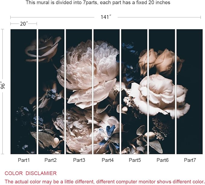 Dark Floral Wallpaper Peony Wall Mural Room Wall Decor(Not Peel n' Stick)