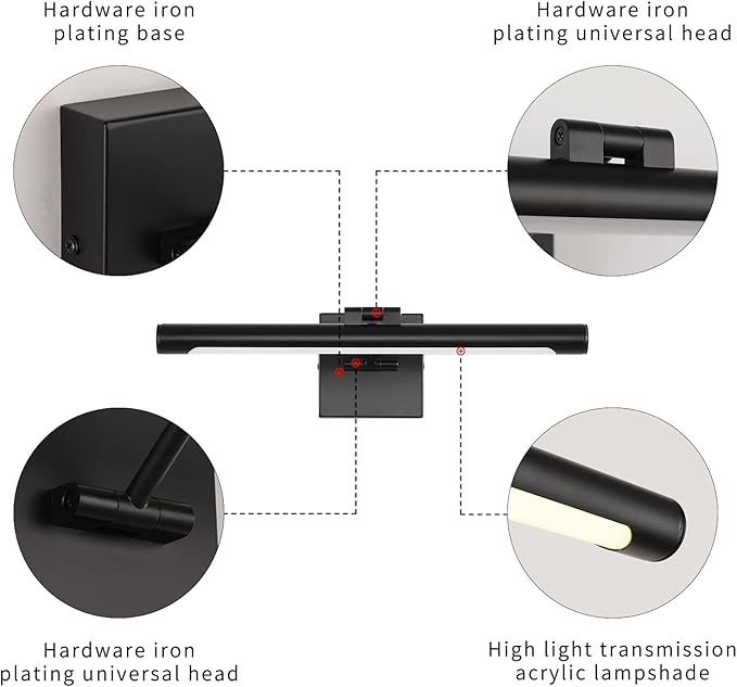 Joosenhouse LED Picture Light Fixtures 16.53" Inches Long Modern Black Wall Lamps with Rotatable Lighting Tube Picture Frame Lights for Paintings 9W(50W Eqv.) Hardwired Connection 3000K