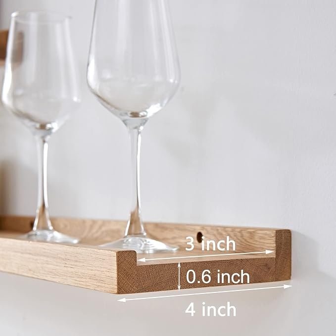 24 Inch Floating Shelves Wall Mounted, Rustic Wall Shelves for Decor and Storage, Natural Solid Oak Wood Shelf, Picture Ledge for Bedroom/Bathroom/Living Room/Kitchen, Natural Color, 24*4*1.5 (1 Pack)