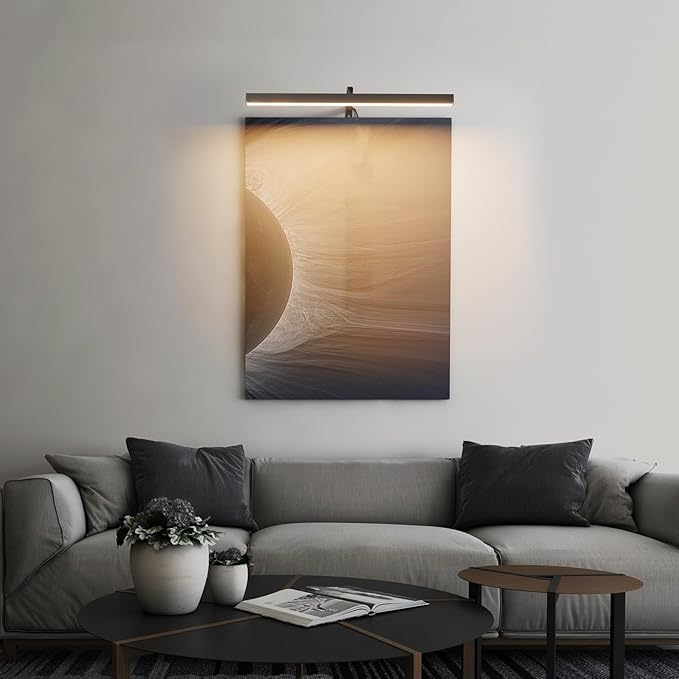 Plug in Picture Lights for Wall, 16 inch Dimmable LED Art Light with Remote, 3 Colour Temperature Gallery Painting Wall Light for Picture Display Dartboard Art Work (Black)