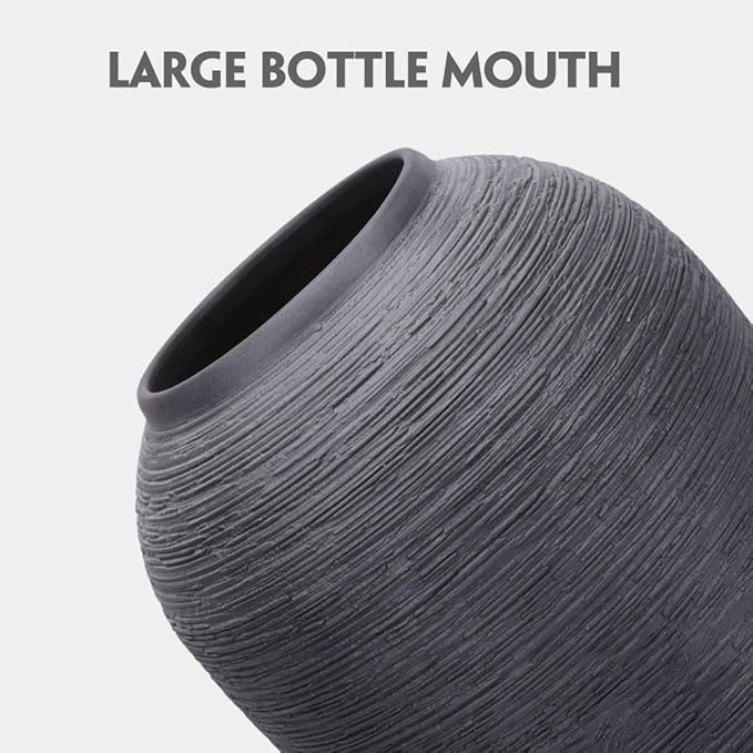 Rustic Farmhouse Flower Vase - 13.4 Inch Large Black Ceramic Vase for Modern Farmhouse Decor, Centerpiece, Dining Table, Entryway, Living Room