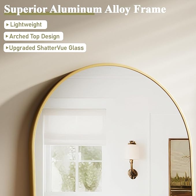 HARRITPURE 36"x48" Arched Bathroom Mirror - Gold Wall Mounted Vanity Mirror Aluminum Alloy Frame Large Arch Wall Mirror for Living Room, Bedroom and Entryway