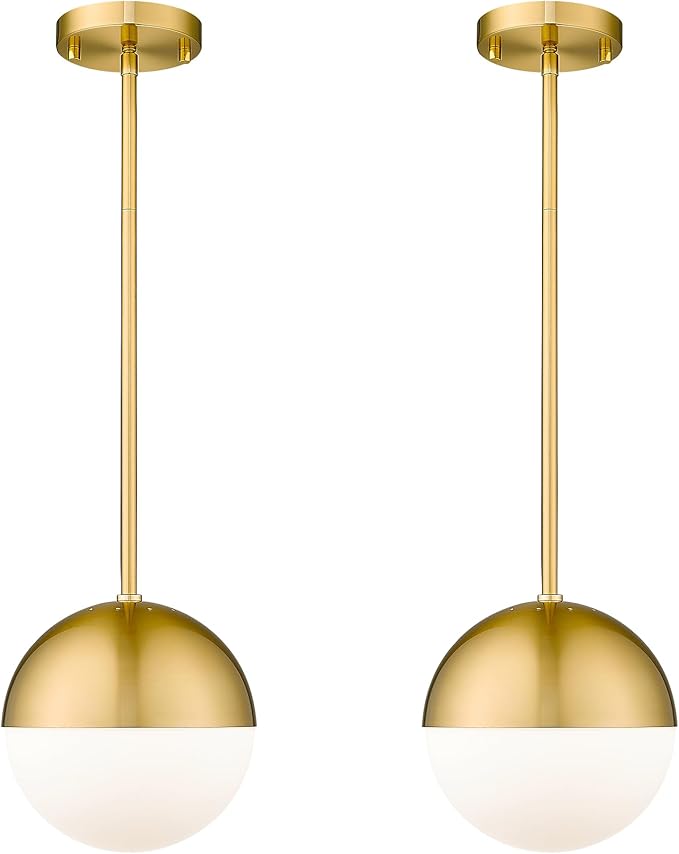 LMS 2-Pack Brushed Gold Pendant Lights, Modern Pendant Light with Milky Globe Glass Shade, Adjustable Hanging Lighting Rod for Kitchen Island Dining Room Bedroom, LMS-186BG2PK