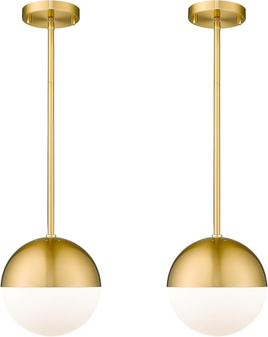 LMS 2-Pack Brushed Gold Pendant Lights, Modern Pendant Light with Milky Globe Glass Shade, Adjustable Hanging Lighting Rod for Kitchen Island Dining Room Bedroom, LMS-186BG2PK