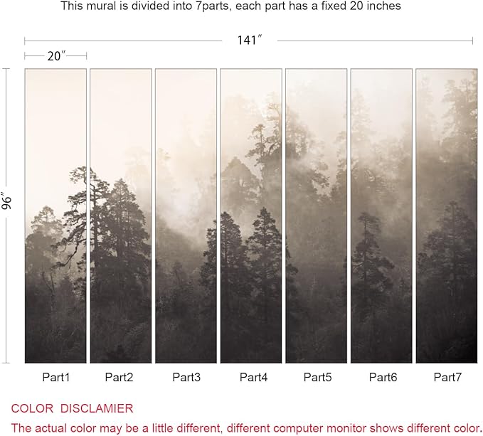 Foggy Forest Woodland Mural Wallpaper for Bedroom Living Room Misty Jungle Rainforest Trees Nature Landscape Wall Mural(Not Peel n' Stick)