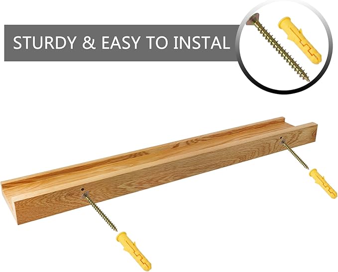 24 Inch Floating Shelves Wall Mounted, Rustic Wall Shelves for Decor and Storage, Natural Solid Oak Wood Shelf, Picture Ledge for Bedroom/Bathroom/Living Room/Kitchen, Natural Color, 24*4*1.5 (1 Pack)