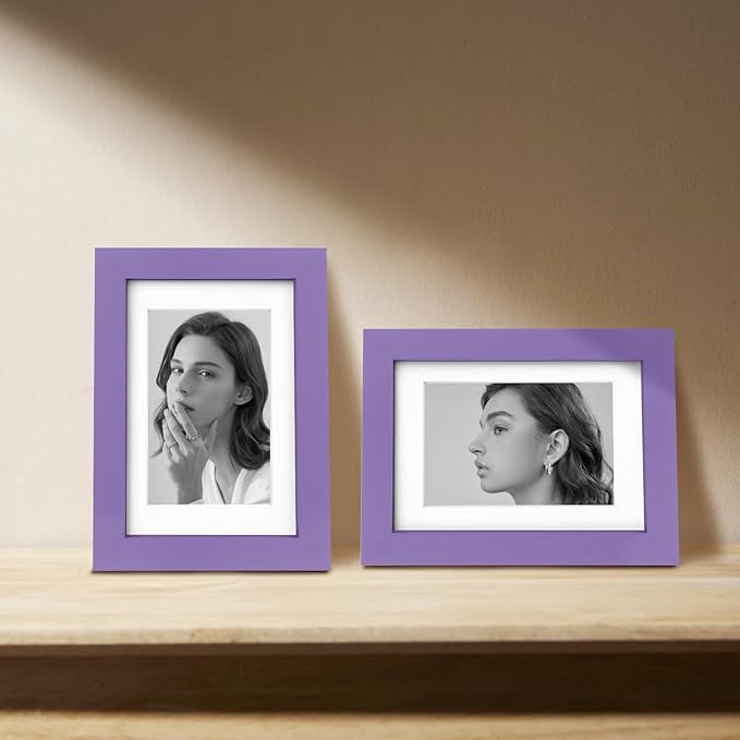 Egofine 4x6 Picture Frames 4PCS Covered by Plexiglass for Picture 3.5x5 with Mat or 4x6 whitout Mat Made of Solid Wood for Table Top Display and Wall Mounting Photo Frame, Purple