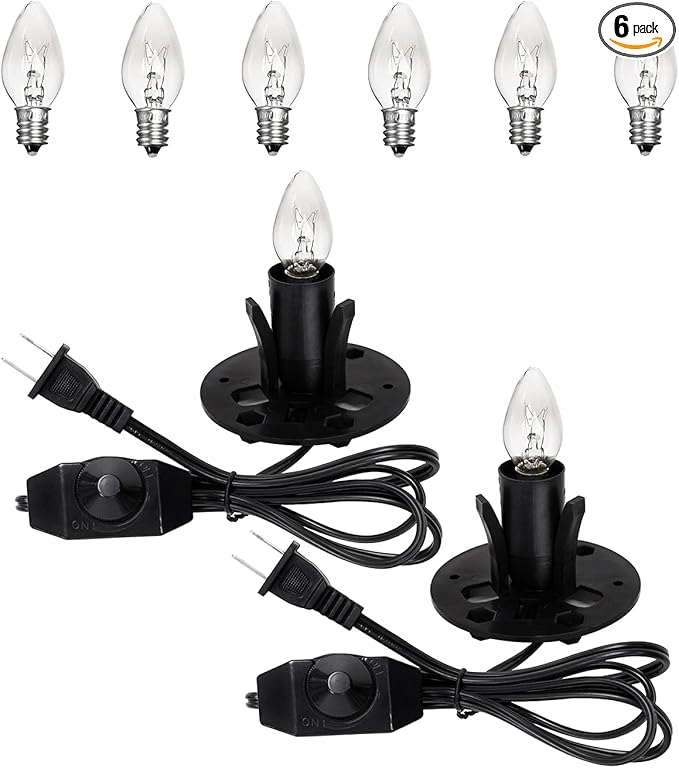 Himalayan Salt Lamp Cord Replacement with Dimmer Switch(2-Pack) and E12 Halogen Salt Lamp Bulbs(6-Pack)