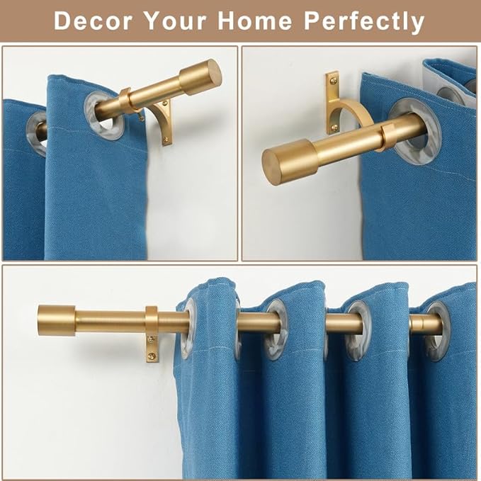 Splicing Curtain Rod for Window 28-93", Decorative Curtain Rods with Cap Finials, Adjustable 1-Inch Window Curtain Rods, Splicing Curtain Rod Warm Gold