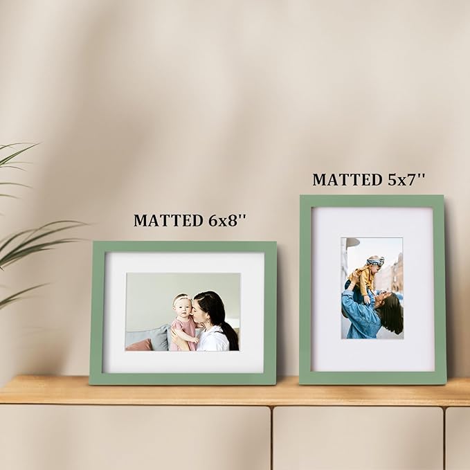 Egofine 9x12 Picture Frames 4PCS Covered by Plexiglass, Wood Frames for Pictures 5x7/6x8 with Mat or 9x12 without Mat, Tabletop and Wall Mounting Display, Green
