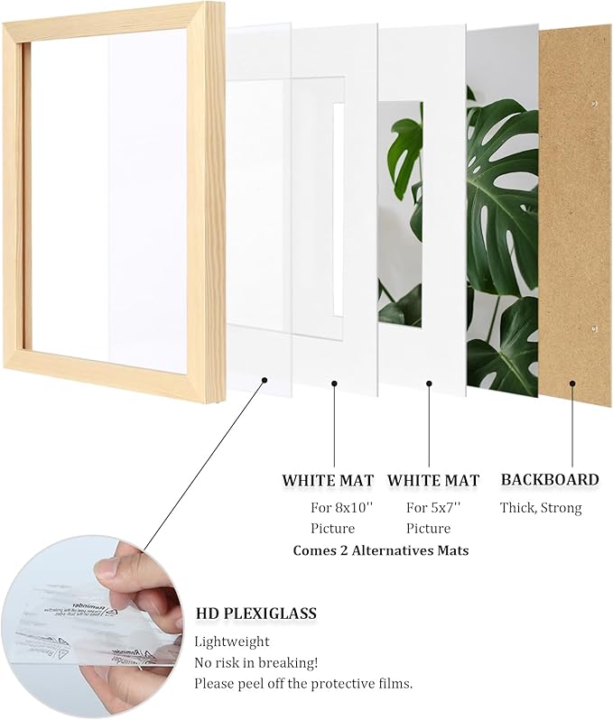 Egofine 11x14 Picture Frames Natural Wood Frames with Plexiglass, Display Pictures 5x7/8x10 with Mat or 11x14 Without Mat Set of 4 for Tabletop and Wall Mounting