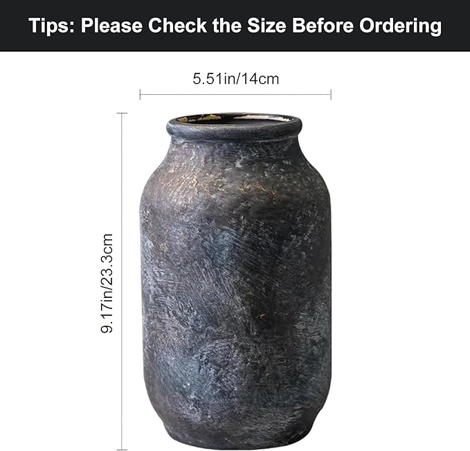Rustic Ceramic Vase, Terracotta Pottery Decorative Vase, Farmhouse Decor for Living Room, Home, Fireplace, Shelf Decor, 9 Inch, Bronze