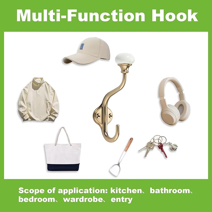 TUNNY Coat Hooks - 5 Pack Champagne Bronze Towel Hooks Robe Hooks Decorative Wall Hooks for Bathroom Bedroom Kitchen Towel Robe Clothes Cabinet Closet Bathroom Hardware