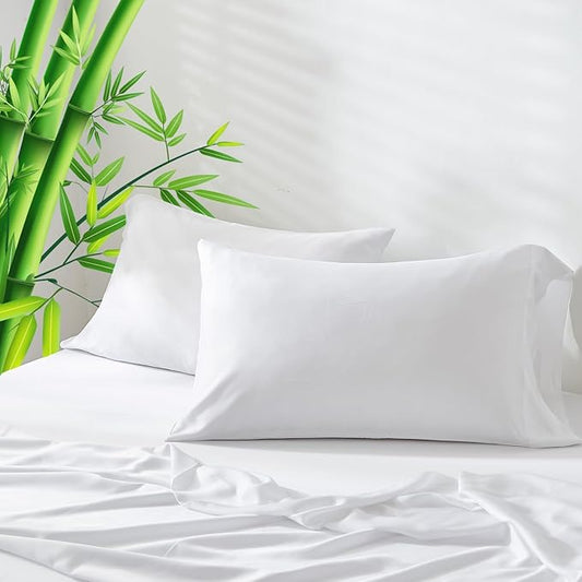 Simple&Opulence Cooling Pillowcase King Size Set of 2, 100% Viscose from Bamboo Pillow Cover with Envelope Closure, Silky Breathable and Ultra Soft for Summer Hot Sleepers (White, 20''x40'')
