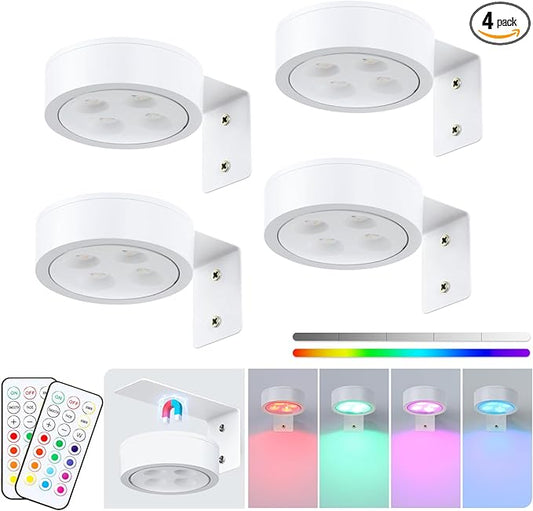 4-Pack Picture Light Battery Operated with Remote,13 Color Dimmable and Timer Painting Light, Art Display Light for Picture Frame Artworking Portrait, Home Wall Decor White Magnetic wall lights