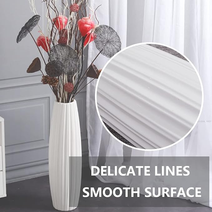 White Ceramic Vase, 17.7" Tall Floor Vase Large Flower Vases Decorative Vases for Modern Home Decor Living Room Office Bedroom Table Centerpieces Shelf Kitchen Wedding Farmhouse Décor