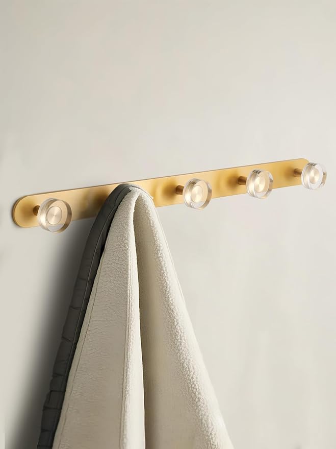 1 Pack Crystal Coat Rack Wall Mounted Gold Towel Hooks for Bathrooms Wall Hooks for Hanging Robe Coat Hooks Kitchen Decorative Heavy Duty Zinc Alloy