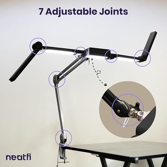 (New Model) Neatfi 3,000 Lumens LED Desk Lamp, Dimmable Light with 360 SMD LEDs, 30W, CRI 95, Adjustable Color Temperature, Task Lamp for Home, Office, and Workbench (CCT with Clamp, Black, 44 Inches)