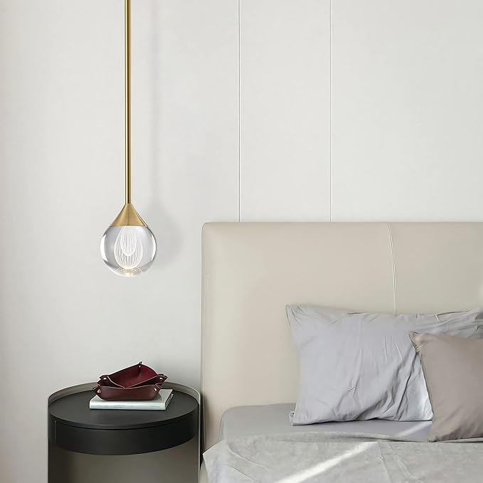 1-Light Teardrop Crystal Pendant Light, Dimmable Mini LED Crystal Hanging Light Fixtures, Gold Brushed Brass Finish Modern Ceiling Pendant Lighting for Kitchen Island Dining Room Bedroom Bar