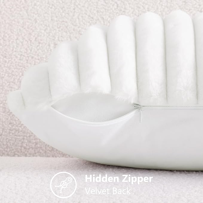 decorUhome Faux Fur Christmas Throw Pillow Covers 22x22 Set of 2, Decorative Soft Plush Striped Neutral Couch Euro Pillow Covers with Velvet Back for Sofa, Bed, Living Room Home Decor, White