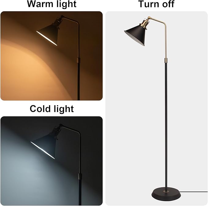 Industrial Floor Lamp, 58'' Black Floor Lamp Design, Adjustable Head Vintage Metal Standing, Tall Simple Corner Lamp, Floor Lamps for Living Room, Bedroom, Office, Couch