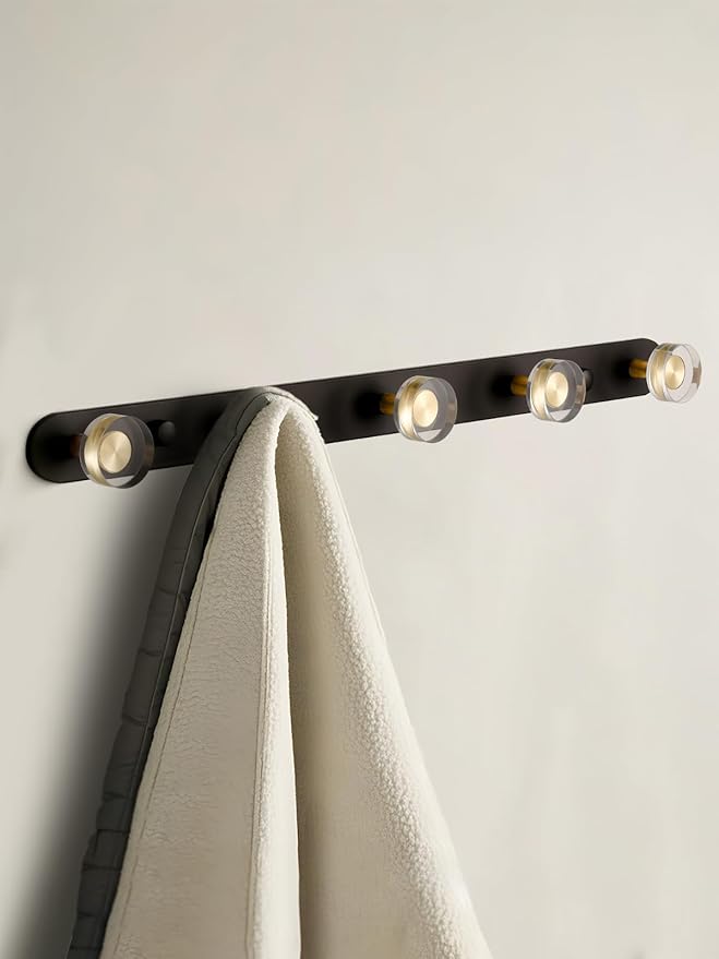 1 Pack Crystal Coat Rack Wall Mounted Black Towel Hooks for Bathrooms Wall Hooks for Hanging Robe Coat Hooks Kitchen Decorative Heavy Duty Zinc Alloy