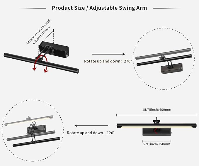 Joosenhouse Battery Operated Picture Light 5000mAh Rechargeable Black Art Light 15.7" Wireless Picture Lights for Wall with Remote Control for Paintings Photo Spot Lights Indoor