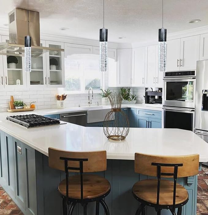 3 Lights Independent Kitchen Island Dining Room Lights Black Pendant Light Fixtures Linear Chandeliers 3 Pendant Lights for Kitchen Island Modern Pendant Light Fixtures, Day Light Bulbs Included