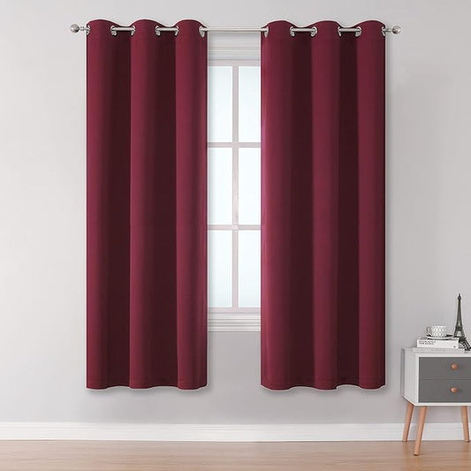 DUALIFE Christmas Decor Curtains - Burgundy Red Blackout Curtains for Bedroom Solid Thermal Insulated Window Curtain Panels with Grommet for Living Room 42 X 72 Inch Length