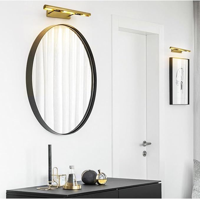 Brass Picture Lights for Wall, 24" Linear Picture Light Hardwired, 3-Light Brush Gold Art Light, Warm White 2700k Dimmable Picture Lamp, 270° Picture Frame Light for Bathroom, Living Room, Hallway