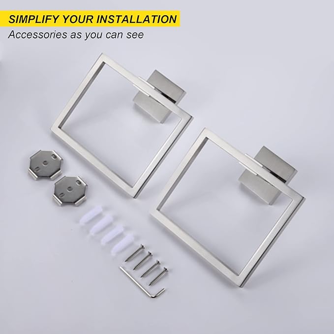 KOKOSIRI Bath Towel Ring 2PC Towel Hanger Bathroom Towel Holder Towel Rack Wall Mounted Stainless Steel 2 Pack, Brushed Steel, B3004BR-P2